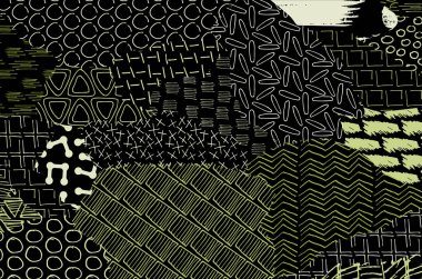 Soyut siyah konturlar, el vektör desen çizdi. Geometrik tarzı Retro soyut desen. Soyut çok renkli geometrik desen.