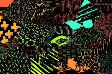 Soyut siyah konturlar, el vektör desen çizdi. Geometrik tarzı Retro soyut desen. Soyut çok renkli geometrik desen.