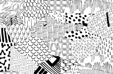 Soyut siyah konturlar, el vektör desen çizdi. Geometrik tarzı Retro soyut desen. Soyut çok renkli geometrik desen.