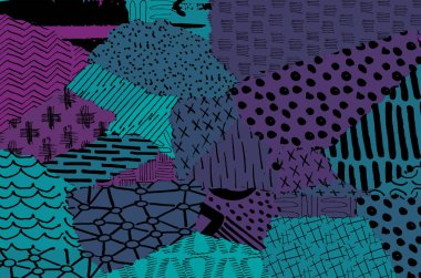 Soyut siyah konturlar, el vektör desen çizdi. Geometrik tarzı Retro soyut desen. Soyut çok renkli geometrik desen.