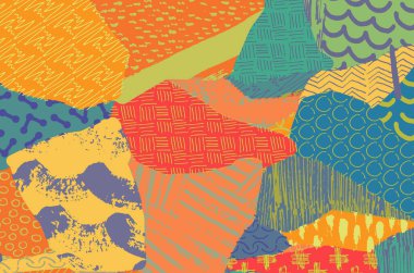 Soyut siyah konturlar, el vektör desen çizdi. Geometrik tarzı Retro soyut desen. Soyut çok renkli geometrik desen.