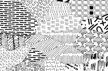 Soyut siyah konturlar, el vektör desen çizdi. Geometrik tarzı Retro soyut desen. Soyut çok renkli geometrik desen.