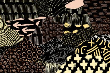 Soyut siyah konturlar, el vektör desen çizdi. Geometrik tarzı Retro soyut desen. Soyut çok renkli geometrik desen.