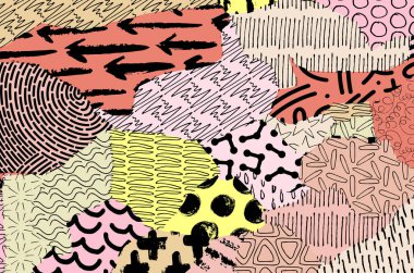 Soyut siyah konturlar, el vektör desen çizdi. Geometrik tarzı Retro soyut desen. Soyut çok renkli geometrik desen.