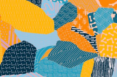 Soyut siyah konturlar, el vektör desen çizdi. Geometrik tarzı Retro soyut desen. Soyut çok renkli geometrik desen.