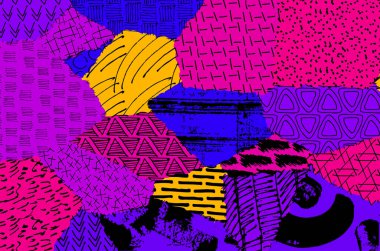 Soyut siyah konturlar, el vektör desen çizdi. Geometrik tarzı Retro soyut desen. Soyut çok renkli geometrik desen.