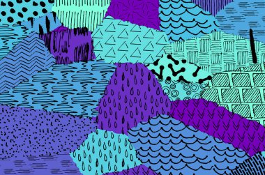 Soyut siyah konturlar, el vektör desen çizdi. Geometrik tarzı Retro soyut desen. Soyut çok renkli geometrik desen.