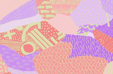 Soyut siyah konturlar, el vektör desen çizdi. Geometrik tarzı Retro soyut desen. Soyut çok renkli geometrik desen.