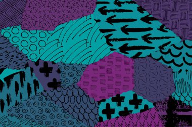 Soyut siyah konturlar, el vektör desen çizdi. Geometrik tarzı Retro soyut desen. Soyut çok renkli geometrik desen.