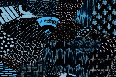 Soyut siyah konturlar, el vektör desen çizdi. Geometrik tarzı Retro soyut desen. Soyut çok renkli geometrik desen.