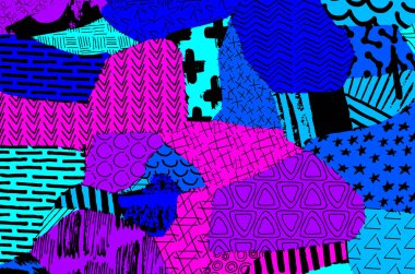 Soyut siyah konturlar, el vektör desen çizdi. Geometrik tarzı Retro soyut desen. Soyut çok renkli geometrik desen.