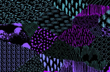 Soyut siyah konturlar, el vektör desen çizdi. Geometrik tarzı Retro soyut desen. Soyut çok renkli geometrik desen.