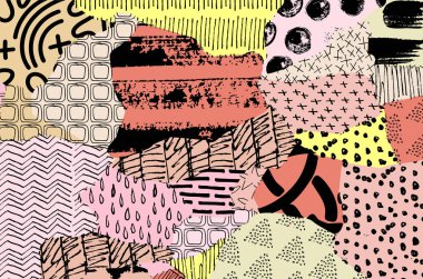 Soyut siyah konturlar, el vektör desen çizdi. Geometrik tarzı Retro soyut desen. Soyut çok renkli geometrik desen.