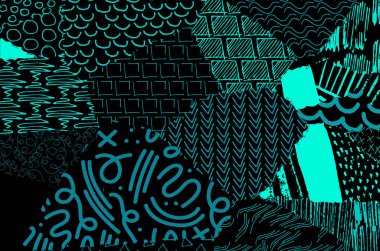 Soyut siyah konturlar, el vektör desen çizdi. Geometrik tarzı Retro soyut desen. Soyut çok renkli geometrik desen.