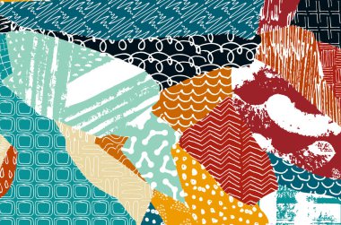 Soyut siyah konturlar, el vektör desen çizdi. Geometrik tarzı Retro soyut desen. Soyut çok renkli geometrik desen.