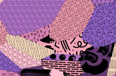 Soyut siyah konturlar, el vektör desen çizdi. Geometrik tarzı Retro soyut desen. Soyut çok renkli geometrik desen.