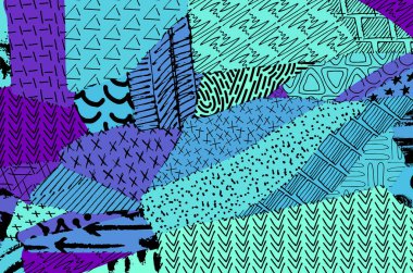 Soyut siyah konturlar, el vektör desen çizdi. Geometrik tarzı Retro soyut desen. Soyut çok renkli geometrik desen.