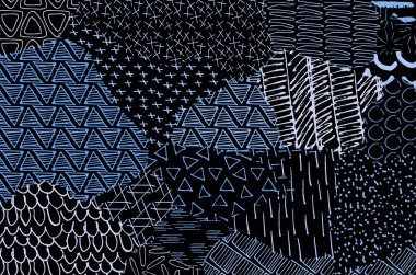 Soyut siyah konturlar, el vektör desen çizdi. Geometrik tarzı Retro soyut desen. Soyut çok renkli geometrik desen.