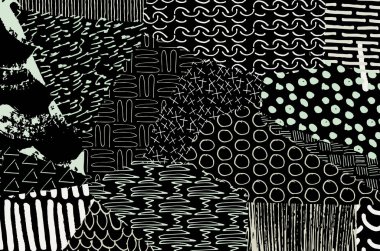 Soyut siyah konturlar, el vektör desen çizdi. Geometrik tarzı Retro soyut desen. Soyut çok renkli geometrik desen.