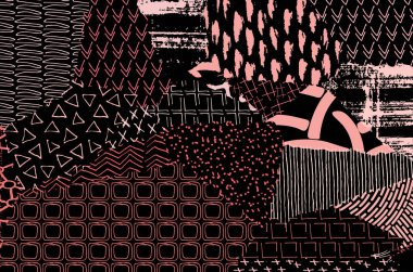 Soyut siyah konturlar, el vektör desen çizdi. Geometrik tarzı Retro soyut desen. Soyut çok renkli geometrik desen.