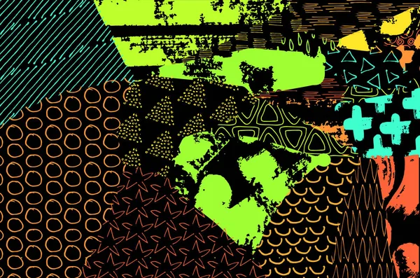 Soyut siyah konturlar, el vektör desen çizdi. Geometrik tarzı Retro soyut desen. Soyut çok renkli geometrik desen.