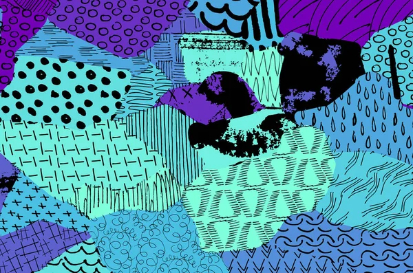 Soyut siyah konturlar, el vektör desen çizdi. Geometrik tarzı Retro soyut desen. Soyut çok renkli geometrik desen.