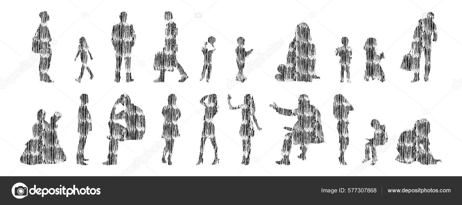 ベクトルシルエット 人の輪郭シルエット 輪郭線画 人のシルエット アイコンセット絶縁 人座っているシルエット 建築セット ストックベクター C Vika Marinyuk