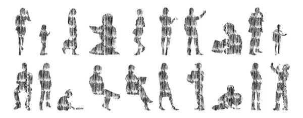 Silhouettes Vectorielles Silhouettes Esquissées Personnes Dessin Contour Silhouette Personnes Icône — Image vectorielle