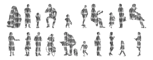 Silhouettes Vectorielles Silhouettes Esquissées Personnes Dessin Contour Silhouette Personnes Icône — Image vectorielle