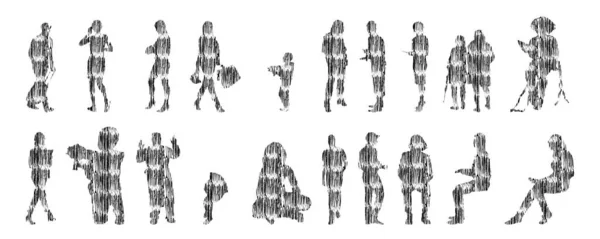 Silhouettes Vectorielles Silhouettes Esquissées Personnes Dessin Contour Silhouette Personnes Icône — Image vectorielle