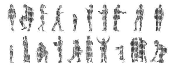 Sílhuetas Vetoriais Sílhuetas Contorno Pessoas Desenho Contorno Silhueta Pessoas Conjunto —  Vetores de Stock