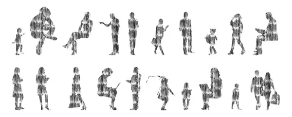 Sílhuetas Vetoriais Sílhuetas Contorno Pessoas Desenho Contorno Silhueta Pessoas Conjunto —  Vetores de Stock
