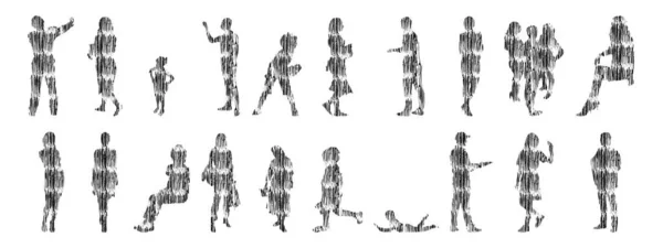 Sílhuetas Vetoriais Sílhuetas Contorno Pessoas Desenho Contorno Silhueta Pessoas Conjunto —  Vetores de Stock
