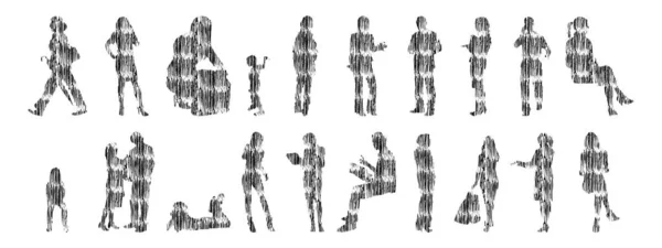 Siluetas Vectores Siluetas Contorno Personas Dibujo Contorno Silueta Personas Icono — Archivo Imágenes Vectoriales