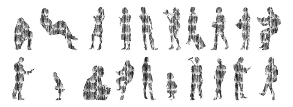 Silhouettes Vectorielles Silhouettes Esquissées Personnes Dessin Contour Silhouette Personnes Icône — Image vectorielle