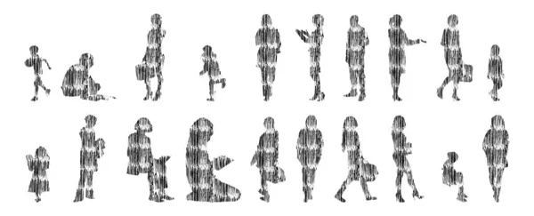 Sílhuetas Vetoriais Sílhuetas Contorno Pessoas Desenho Contorno Silhueta Pessoas Conjunto —  Vetores de Stock