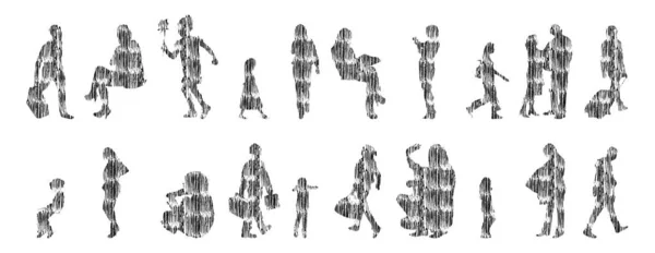Sílhuetas Vetoriais Sílhuetas Contorno Pessoas Desenho Contorno Silhueta Pessoas Conjunto —  Vetores de Stock