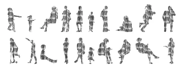 Silhouettes Vectorielles Silhouettes Esquissées Personnes Dessin Contour Silhouette Personnes Icône — Image vectorielle