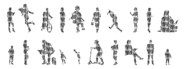 Silhouettes Vectorielles Silhouettes Esquissées Personnes Dessin Contour Silhouette Personnes Icône — Image vectorielle