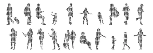 Silhouettes Vectorielles Silhouettes Esquissées Personnes Dessin Contour Silhouette Personnes Icône — Image vectorielle