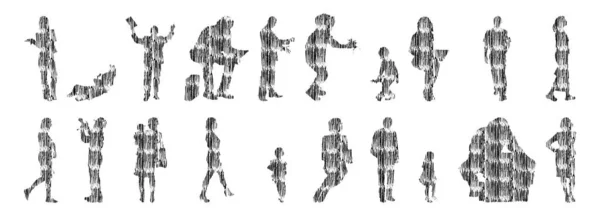 Silhouettes Vectorielles Silhouettes Esquissées Personnes Dessin Contour Silhouette Personnes Icône — Image vectorielle