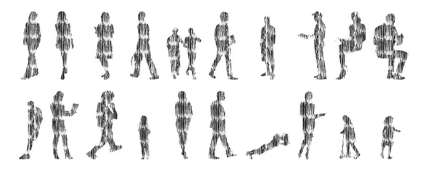 Silhouettes Vectorielles Silhouettes Esquissées Personnes Dessin Contour Silhouette Personnes Icône — Image vectorielle