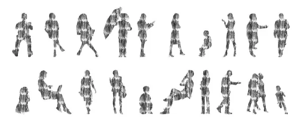 Silhouettes Vectorielles Silhouettes Esquissées Personnes Dessin Contour Silhouette Personnes Icône — Image vectorielle