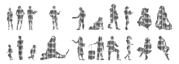 Siluetas Vectores Siluetas Contorno Personas Dibujo Contorno Silueta Personas Icono — Archivo Imágenes Vectoriales