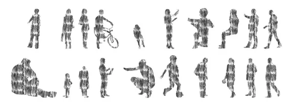 Silhouettes Vectorielles Silhouettes Esquissées Personnes Dessin Contour Silhouette Personnes Icône — Image vectorielle