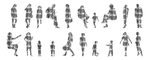 Sílhuetas Vetoriais Sílhuetas Contorno Pessoas Desenho Contorno Silhueta Pessoas Conjunto —  Vetores de Stock