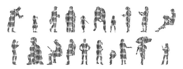 Sílhuetas Vetoriais Sílhuetas Contorno Pessoas Desenho Contorno Silhueta Pessoas Conjunto —  Vetores de Stock