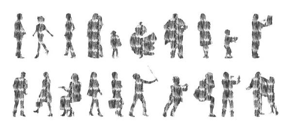 Silhouettes Vectorielles Silhouettes Esquissées Personnes Dessin Contour Silhouette Personnes Icône — Image vectorielle