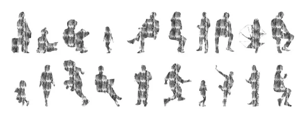 Silhouettes Vectorielles Silhouettes Esquissées Personnes Dessin Contour Silhouette Personnes Icône — Image vectorielle