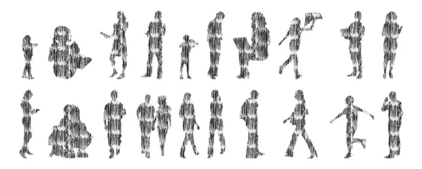 Silhouettes Vectorielles Silhouettes Esquissées Personnes Dessin Contour Silhouette Personnes Icône — Image vectorielle